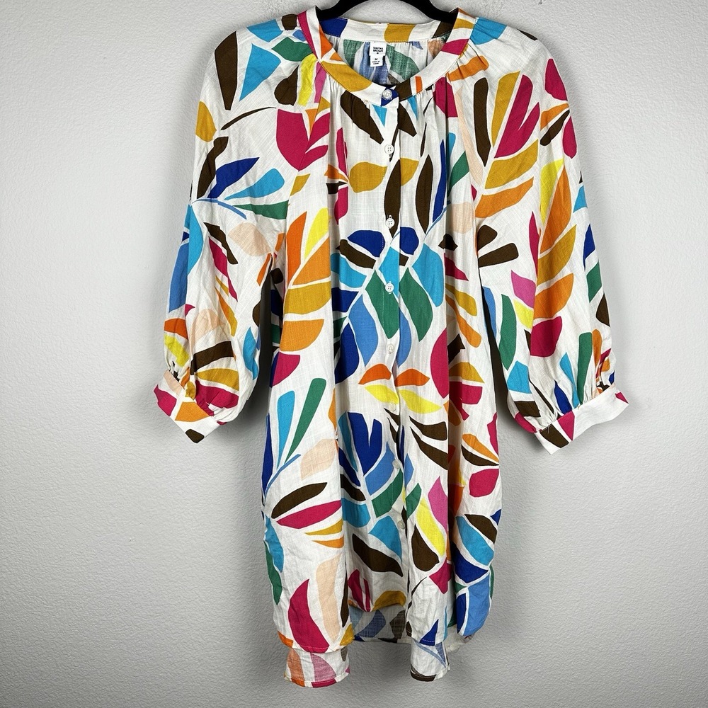 Tabitha Brown X Target Tunic Top Dress‎ Medium Botanical Print Button Front